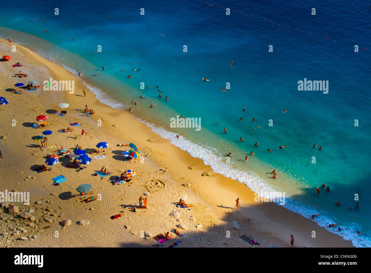 Aerial view of people on the beach. Stock Photo