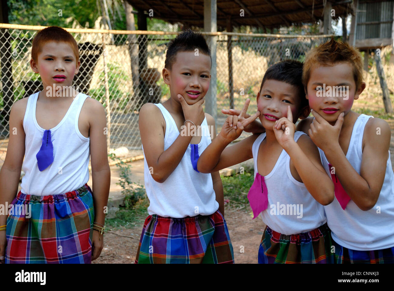 young boys issan costume songkhran festival Udonthani Stock Photo
