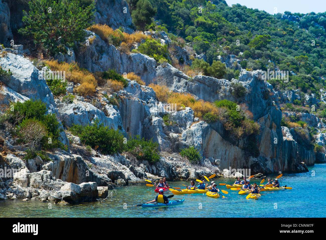 People and kayak. Kekova island. Antalya province. Mediterranean coast. Turkey. Stock Photo