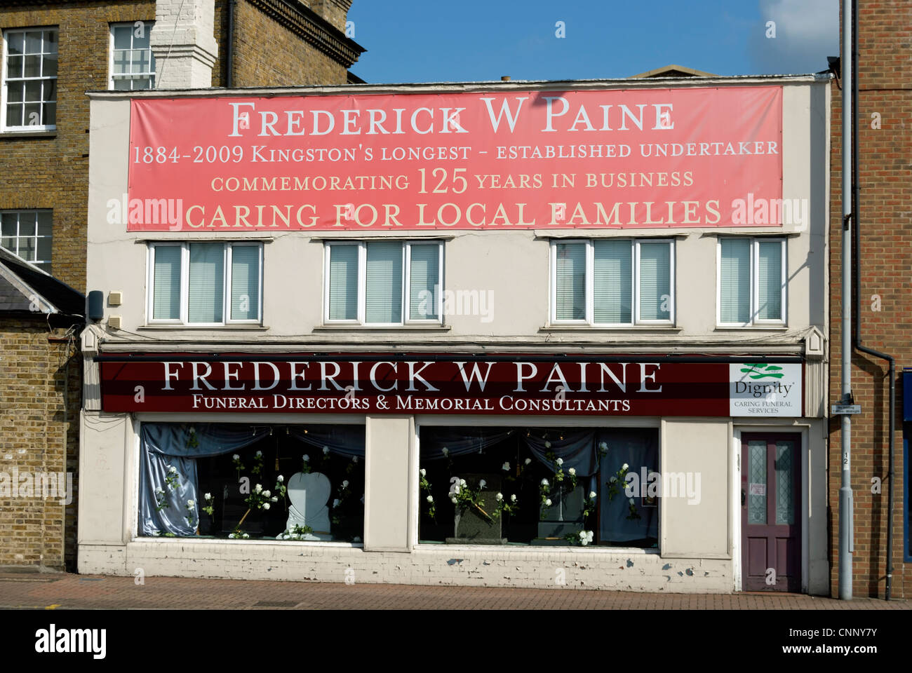 frontage of frederick w paine funeral directors in kingston, surrey