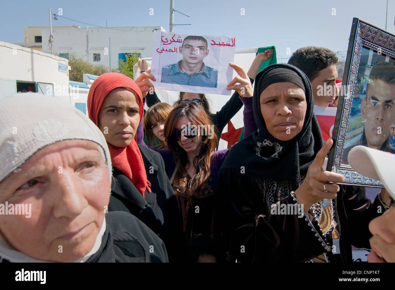Tunisia, Tunis: Women and men mourning their sons who died during the Arab Spring, they call them martyrs. April 2011. Stock Photo