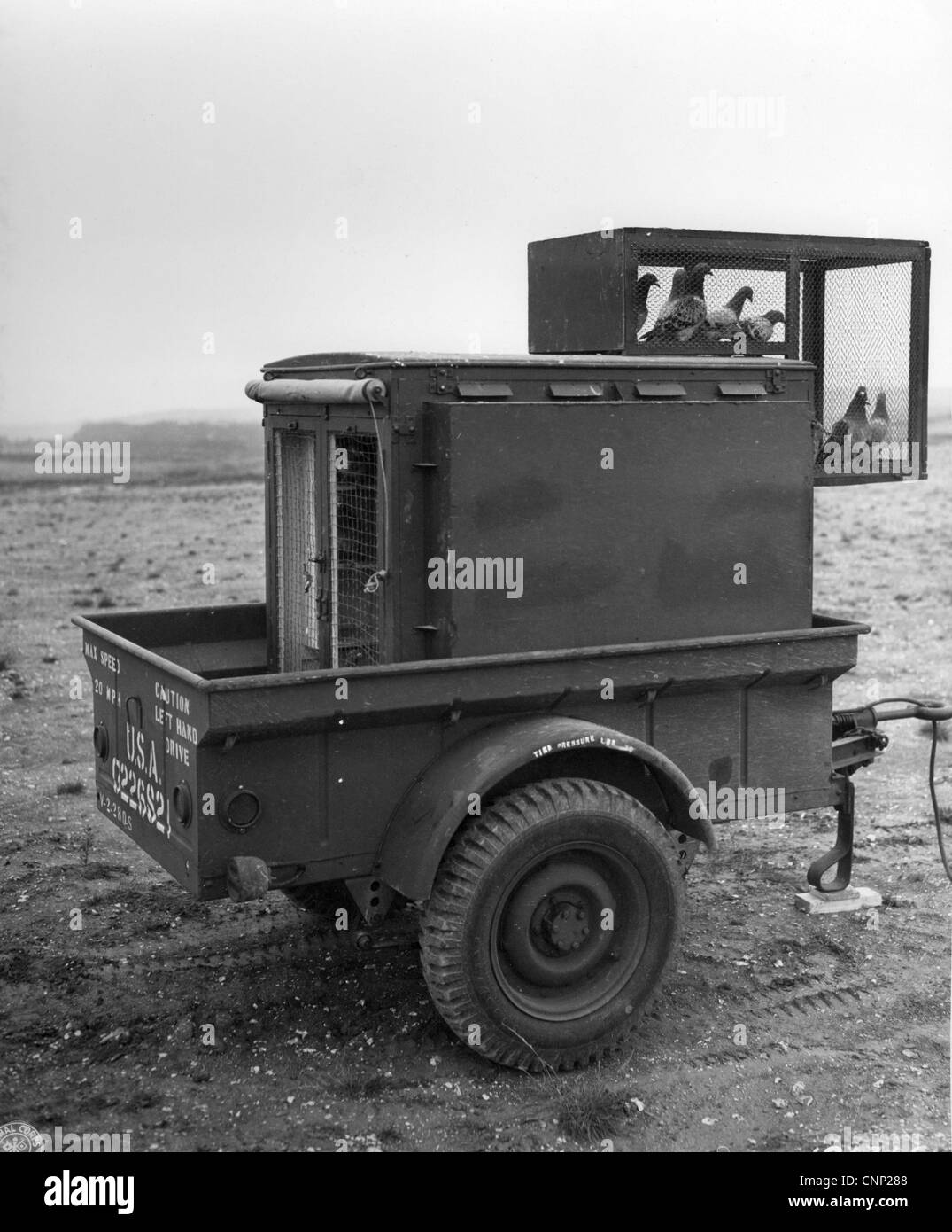 British courier pigeon loft trailer adapted use by American Army Signal Corps during World War Two Tidworth England july 1943 Stock Photo