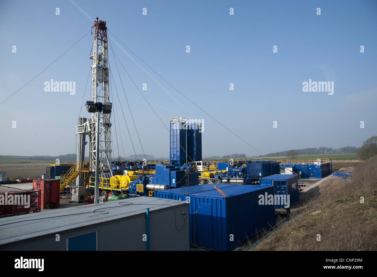 Cuadrilla shale gas drilling rig preparing for 'fracking', Weeton, Blackpool, Lancashire, England, march Stock Photo