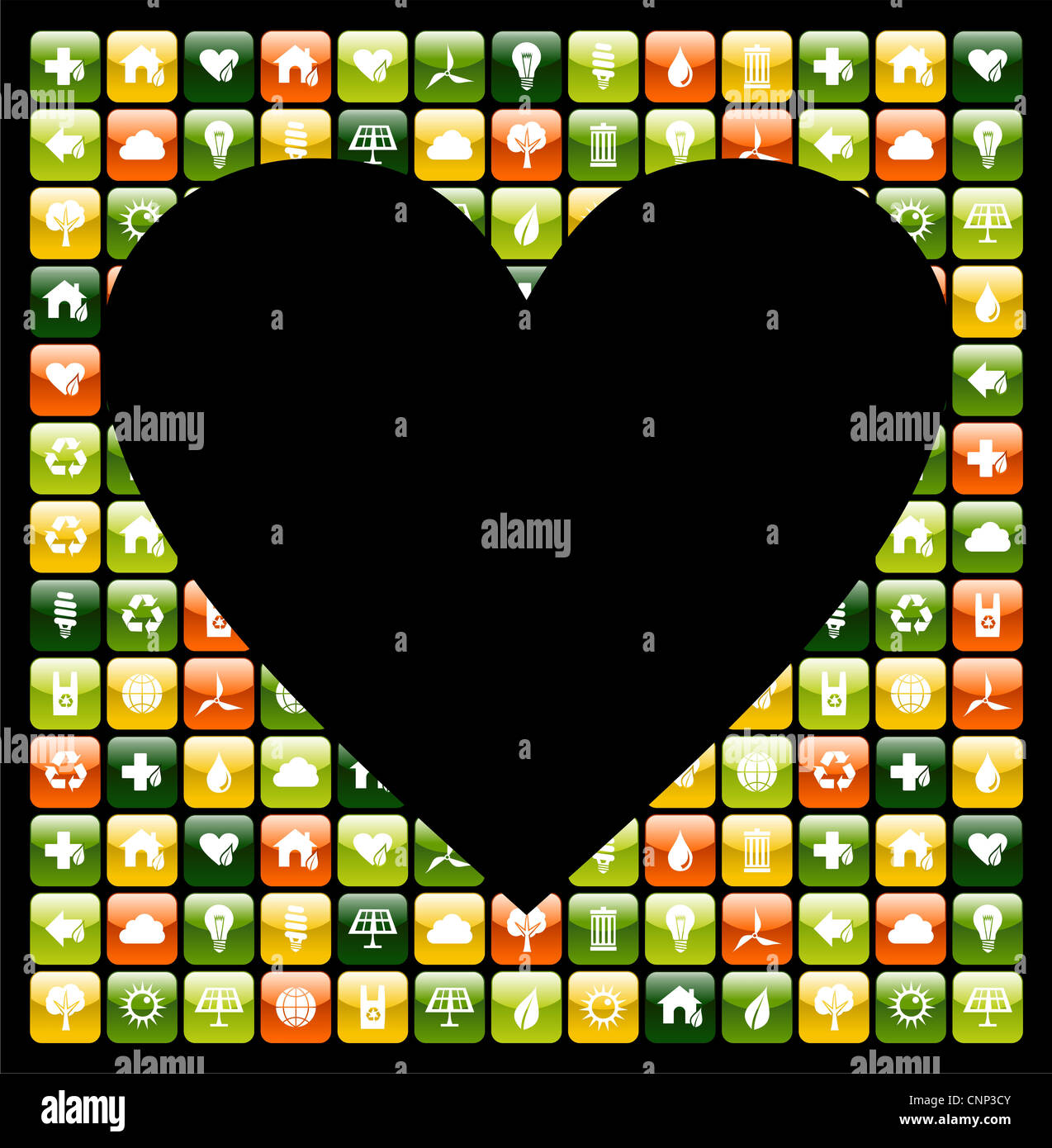 Heart shape over iphone green app icons background. Vector file available. Stock Photo