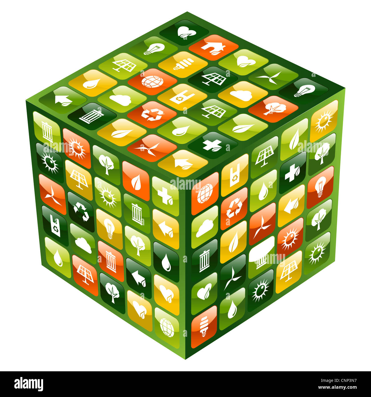 Iphone green application icons cube over white background. Vector file available. Stock Photo