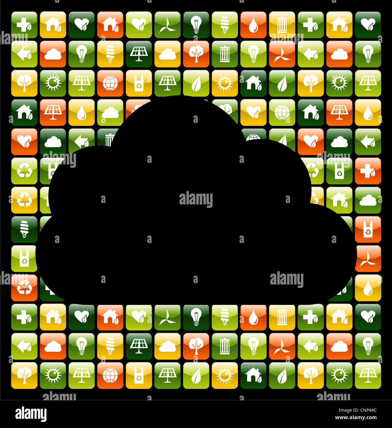 Cloud computing over iphone green app icons background. Vector file available. Stock Photo