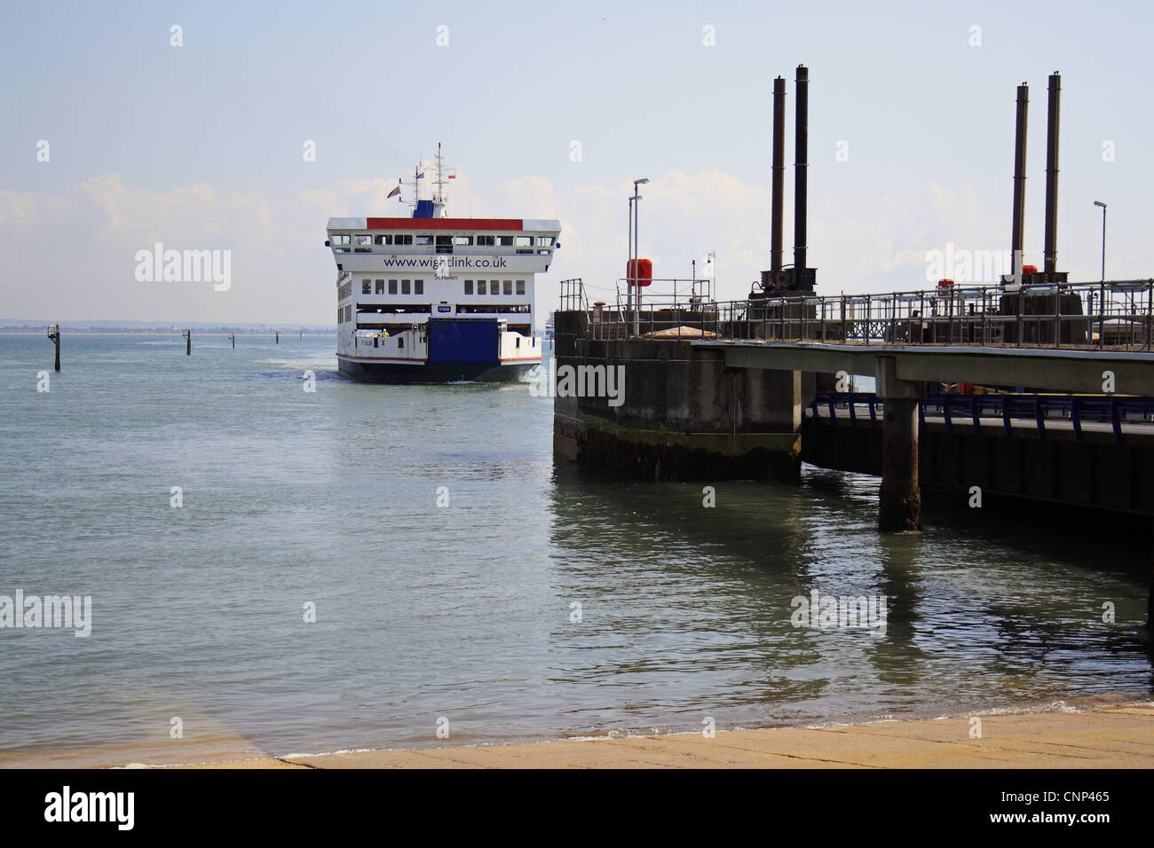 Wightlink ferry arriving in harbour, Wootton Creek, Fishbourne, Isle of Wight, England, july Stock Photo