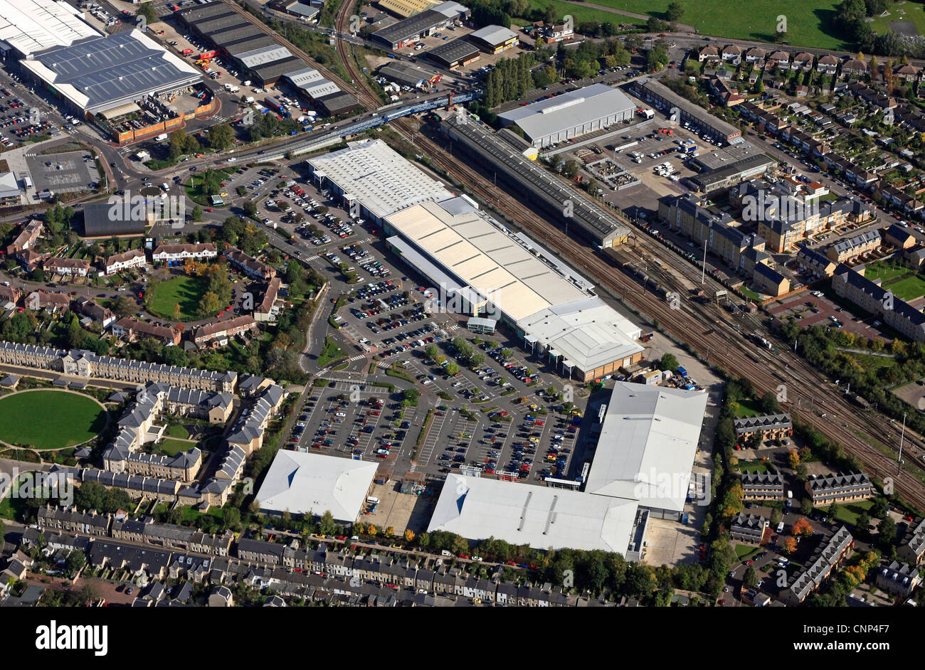 aerial view of Cambridge Retail Park Stock Photo