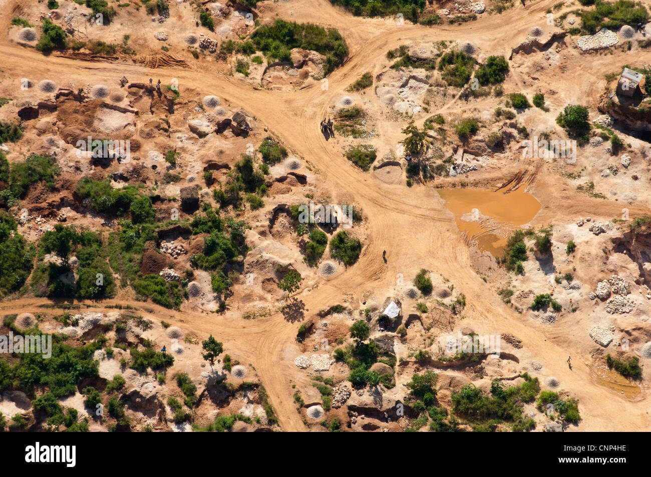Small-scale mining of limestone, aerial view, Dar es Salaam, Tanzania Stock Photo
