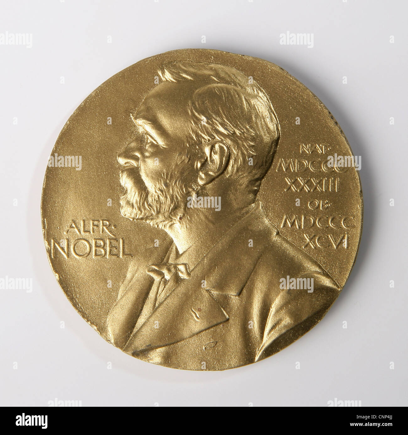 Nobel prize,Nobel,Prize,Medal,Alfred,Gold,Science,Front side Stock Photo