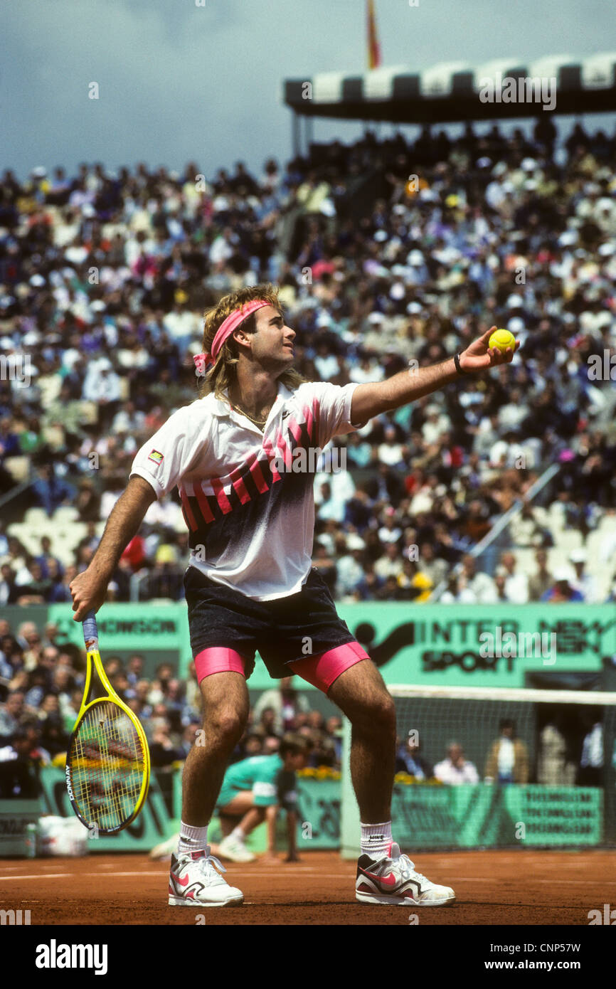 Andre Agassi at the 1990 French Open Stock Photo - Alamy