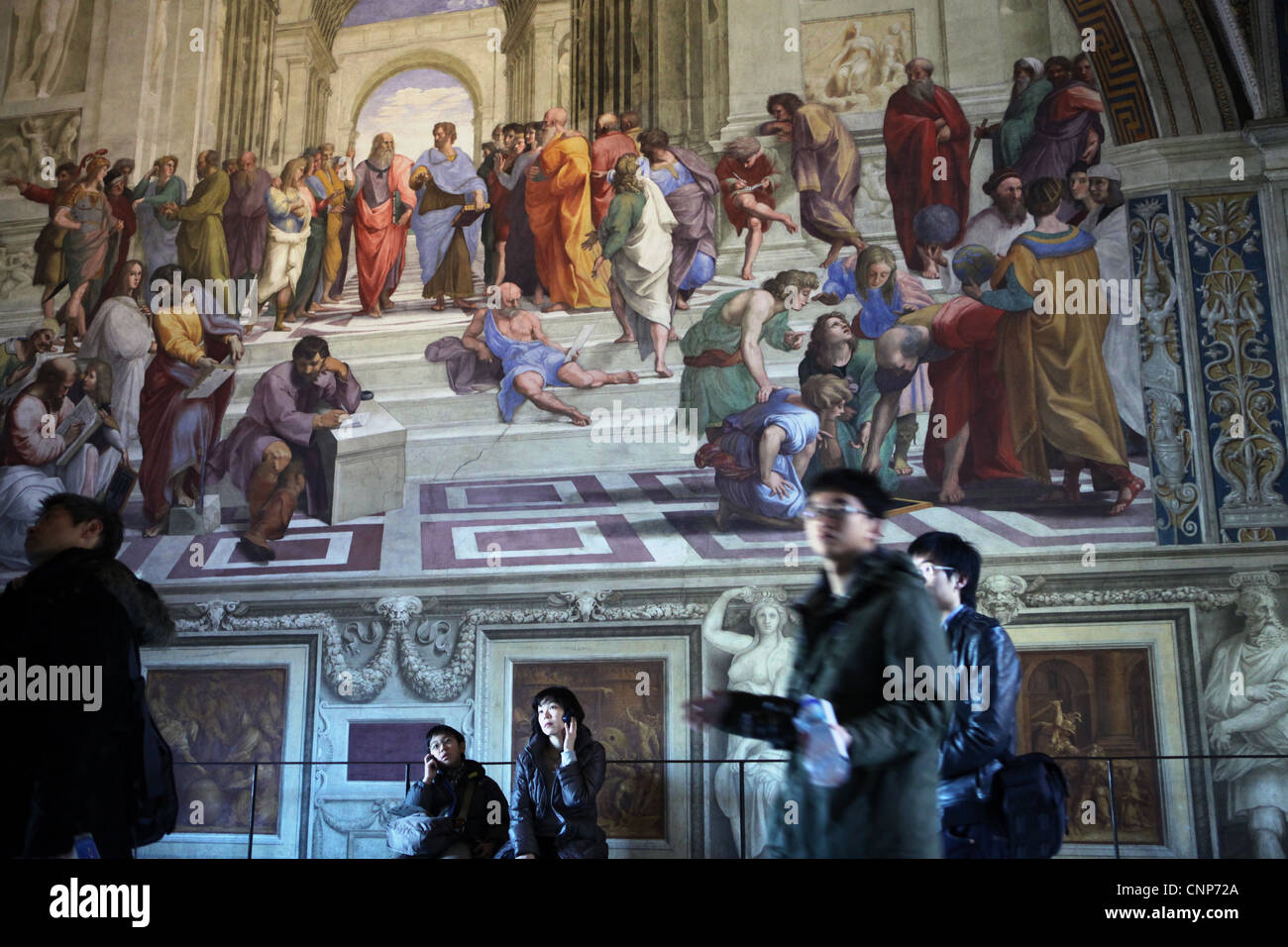 The School of Athens by Raphael in Raphael Rooms of the Vatican Palace, the Vatican Museums, Rome, Italy. Stock Photo