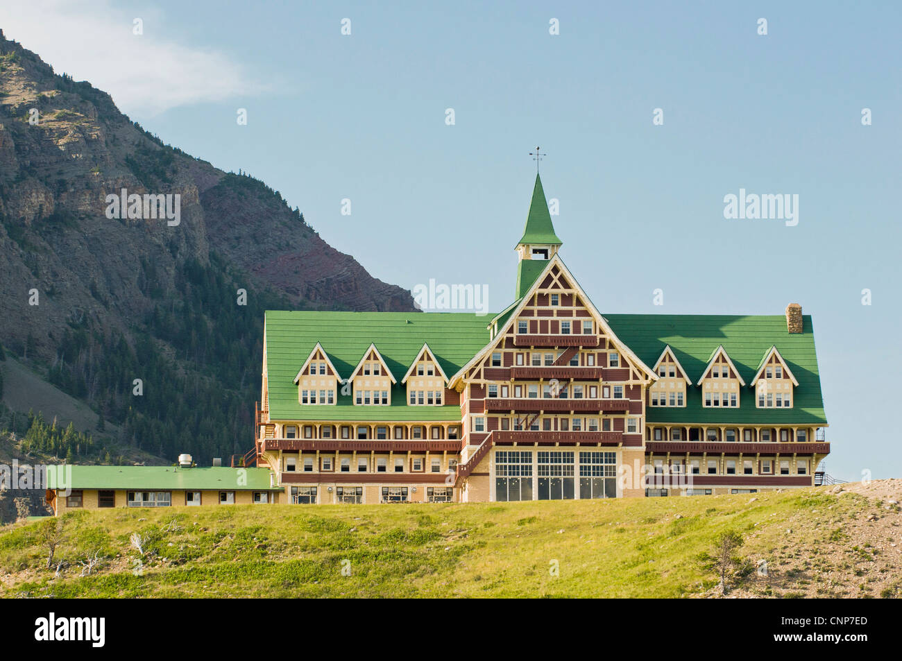 Canada, Waterton-Glacier International Peace Park. Prince of Wales Hotel  located above Waterton Lakes at border of US and Stock Photo - Alamy