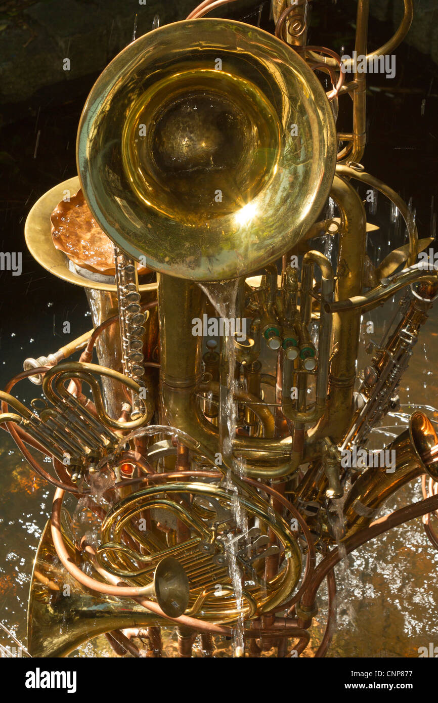 Fountain sculpture made from musical instruments at Granville Island, Vancouver, British