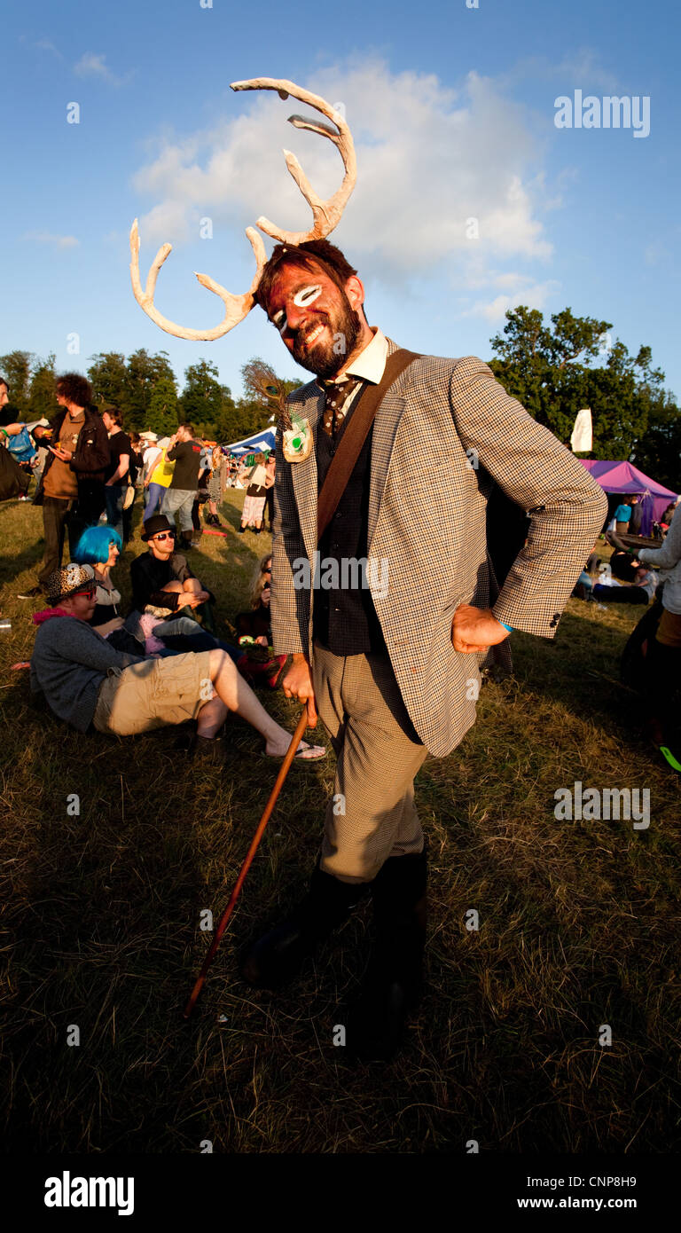 Man in fancy dress at Playgroup Festival listed as one of the UK's top ten Boutique festivals by Société Perrier Stock Photo