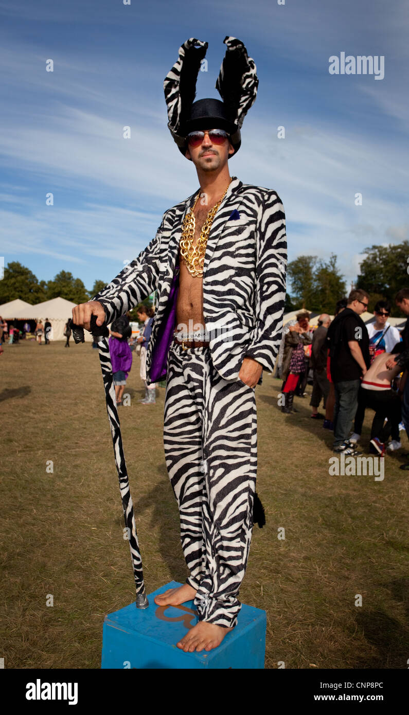 Man in fancy dress at Playgroup Festival listed as one of the UK's top ten Boutique festivals by Société Perrier Stock Photo