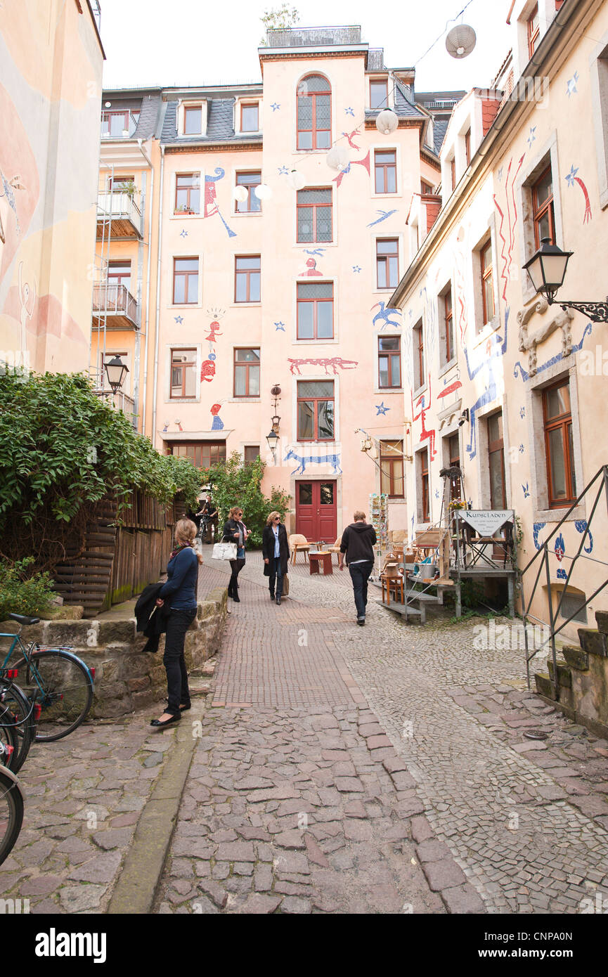 Bohemian neighbourhood in the Outer Neustadt district of Dresden, Germany. Stock Photo