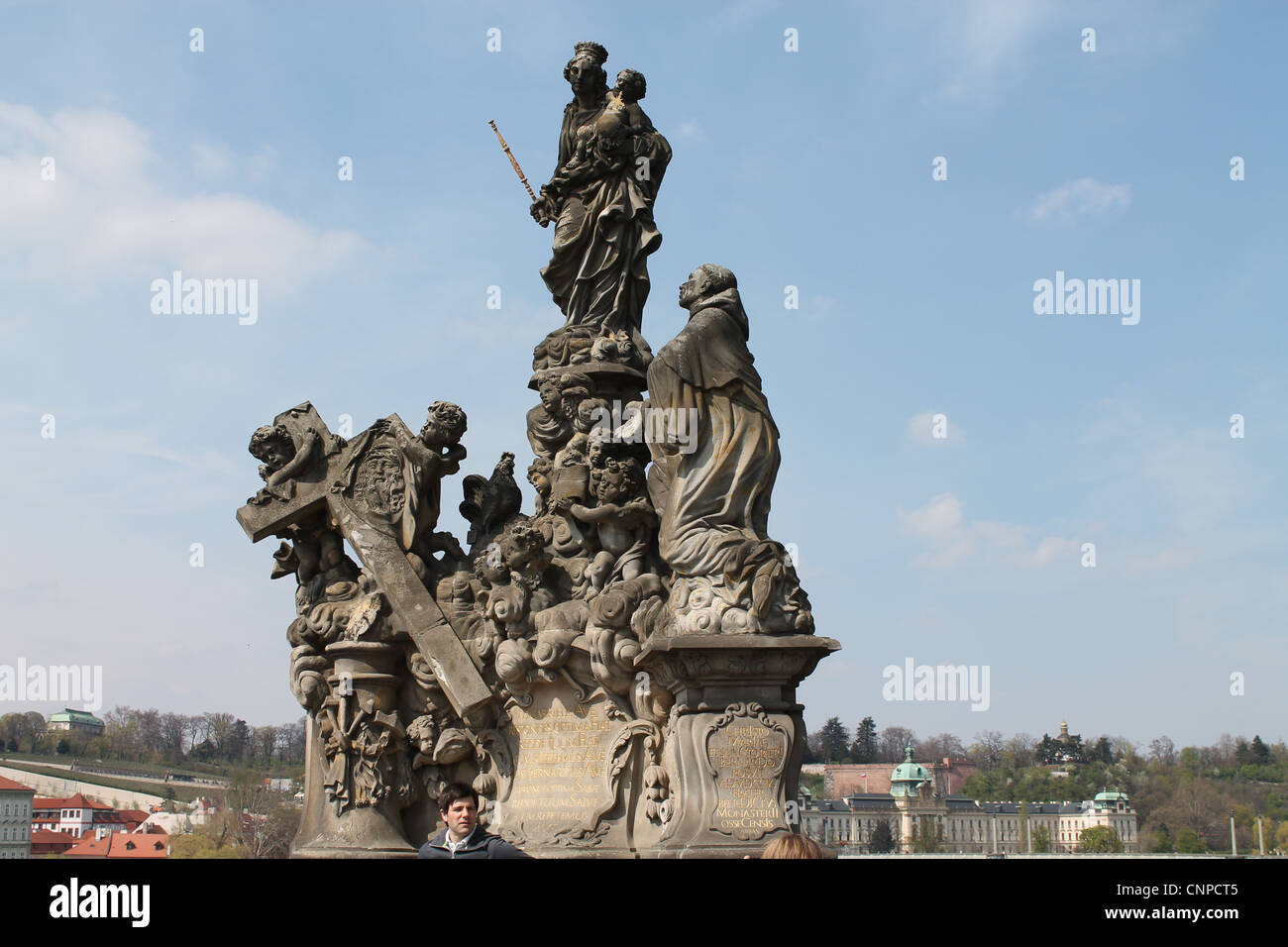 A Religios Statue on Charles Bridge Prague. Stock Photo