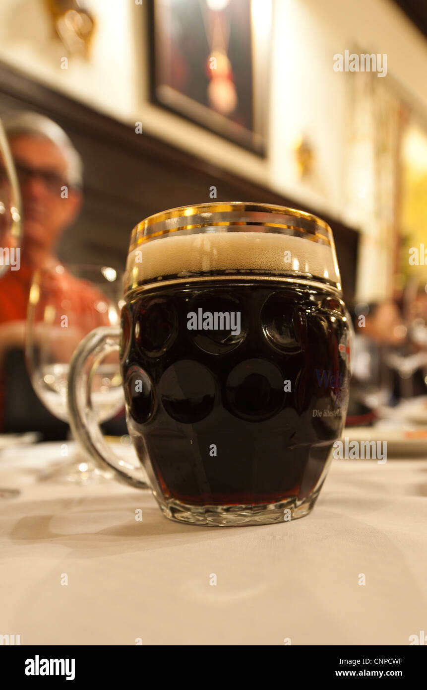 Smoked beer at the Hotel Bischofshof Hotel restaurant in Regensburg, Germany. Stock Photo