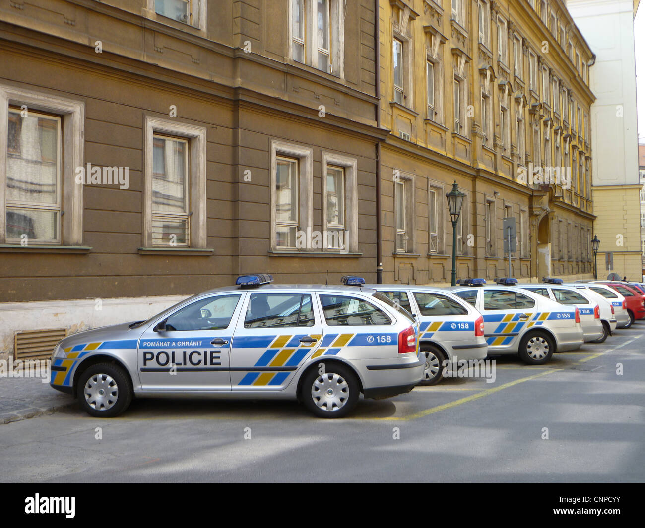 Czech Police Cars in a Line. Stock Photo