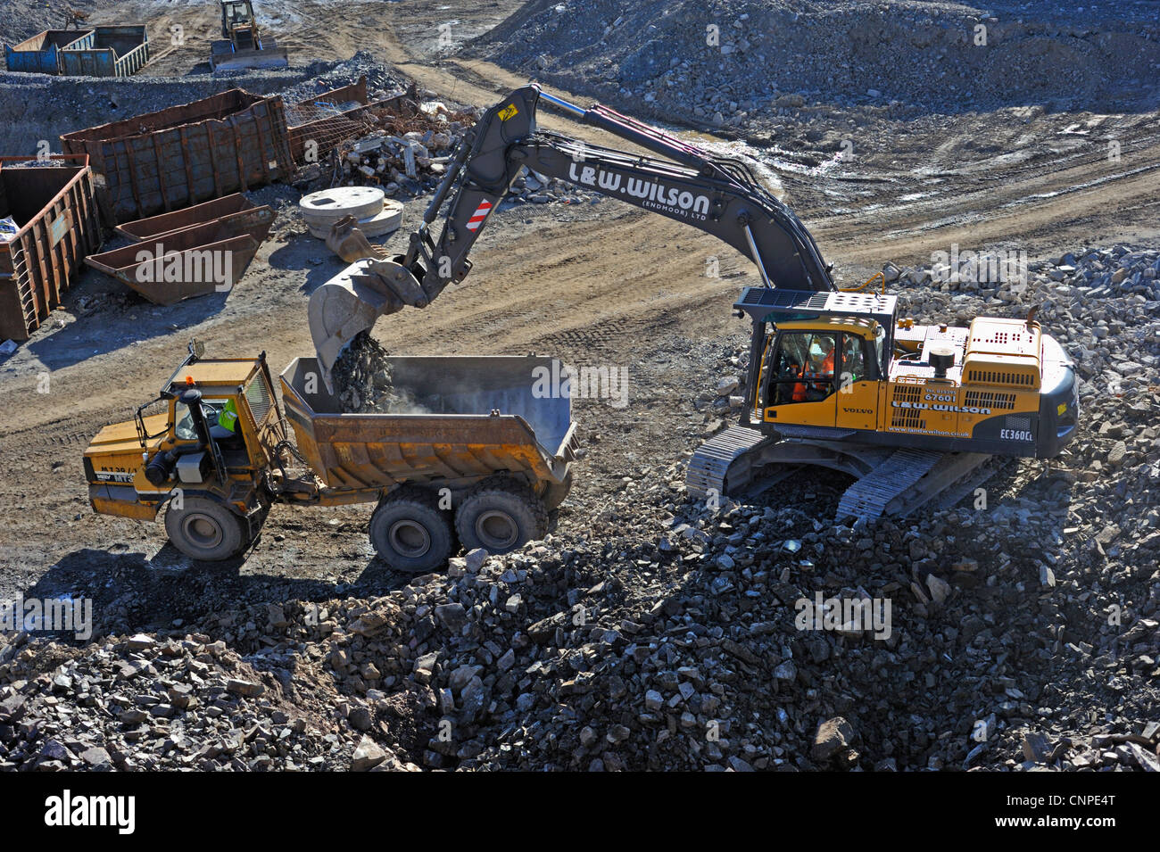 Plant working at Roan Edge Quarry. New Hutton, Cumbria, England United