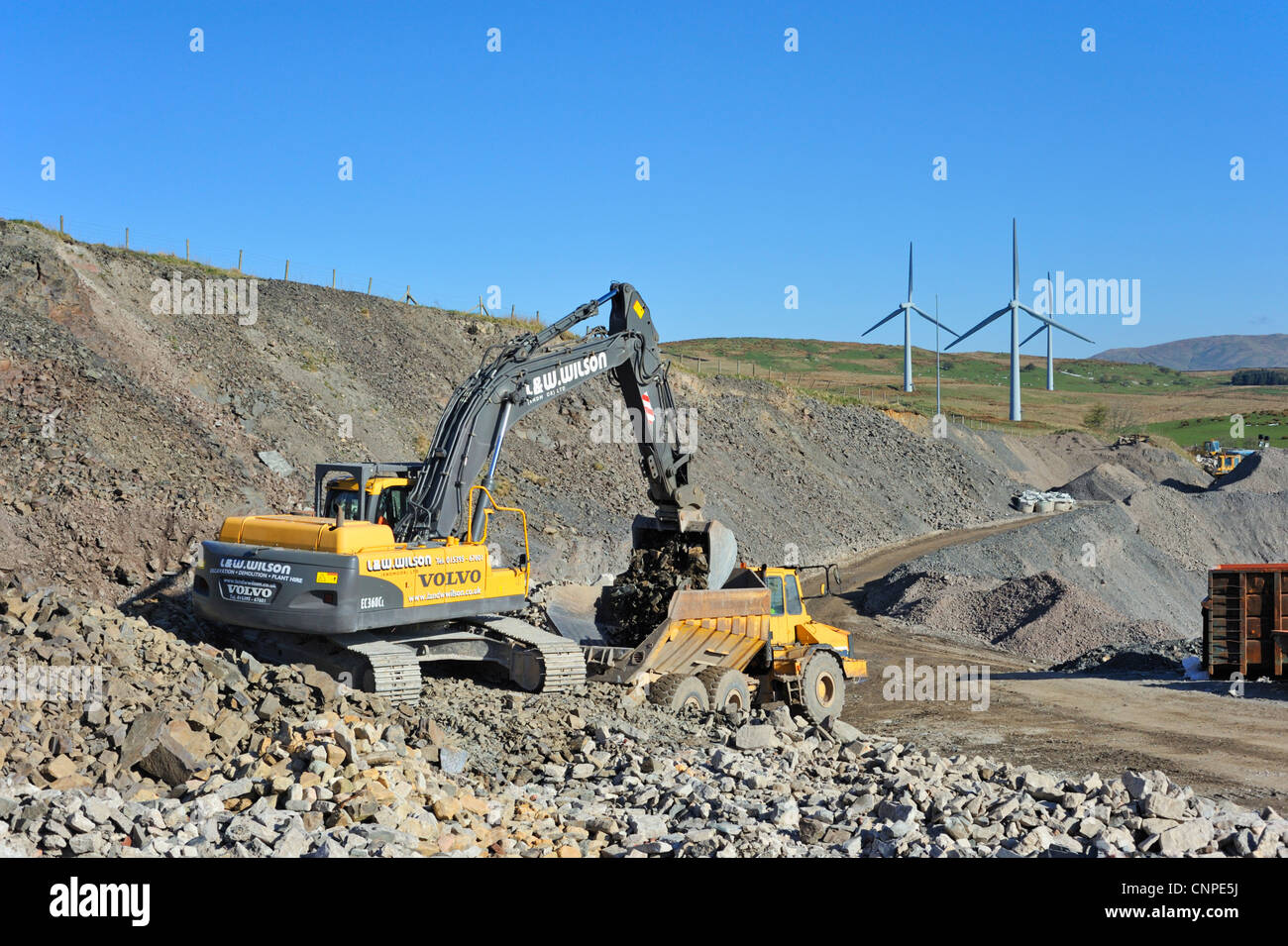 Plant working at Roan Edge Quarry. New Hutton, Cumbria, England United