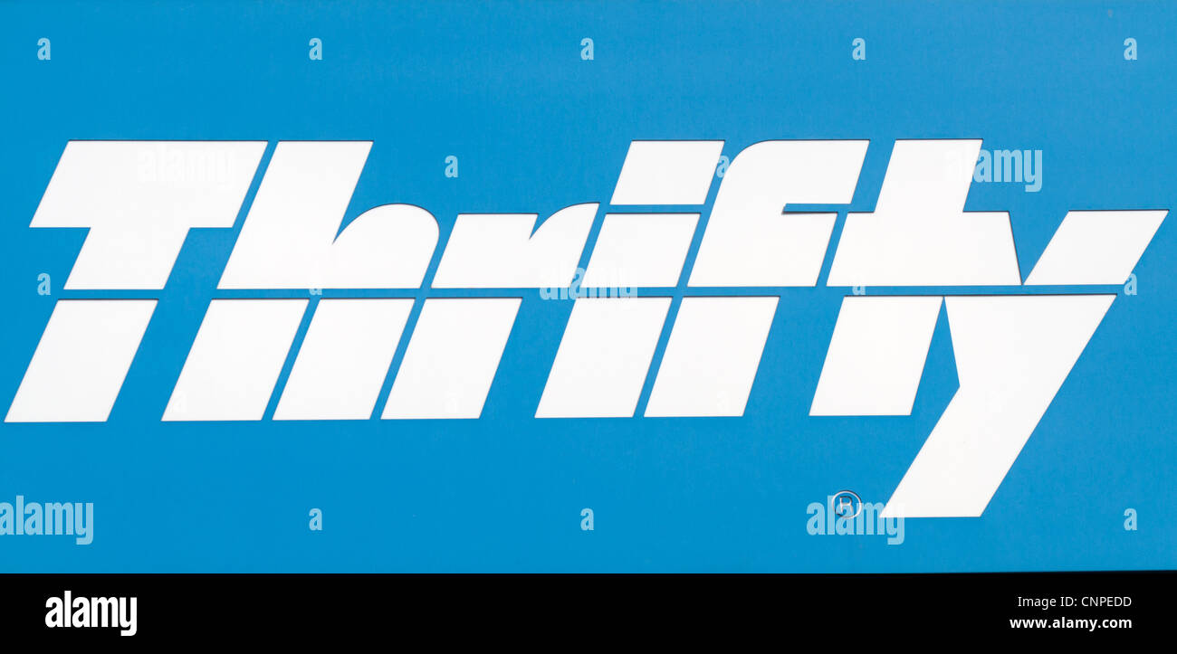 Sign showing the location of a Thrifty car and van rental showroom