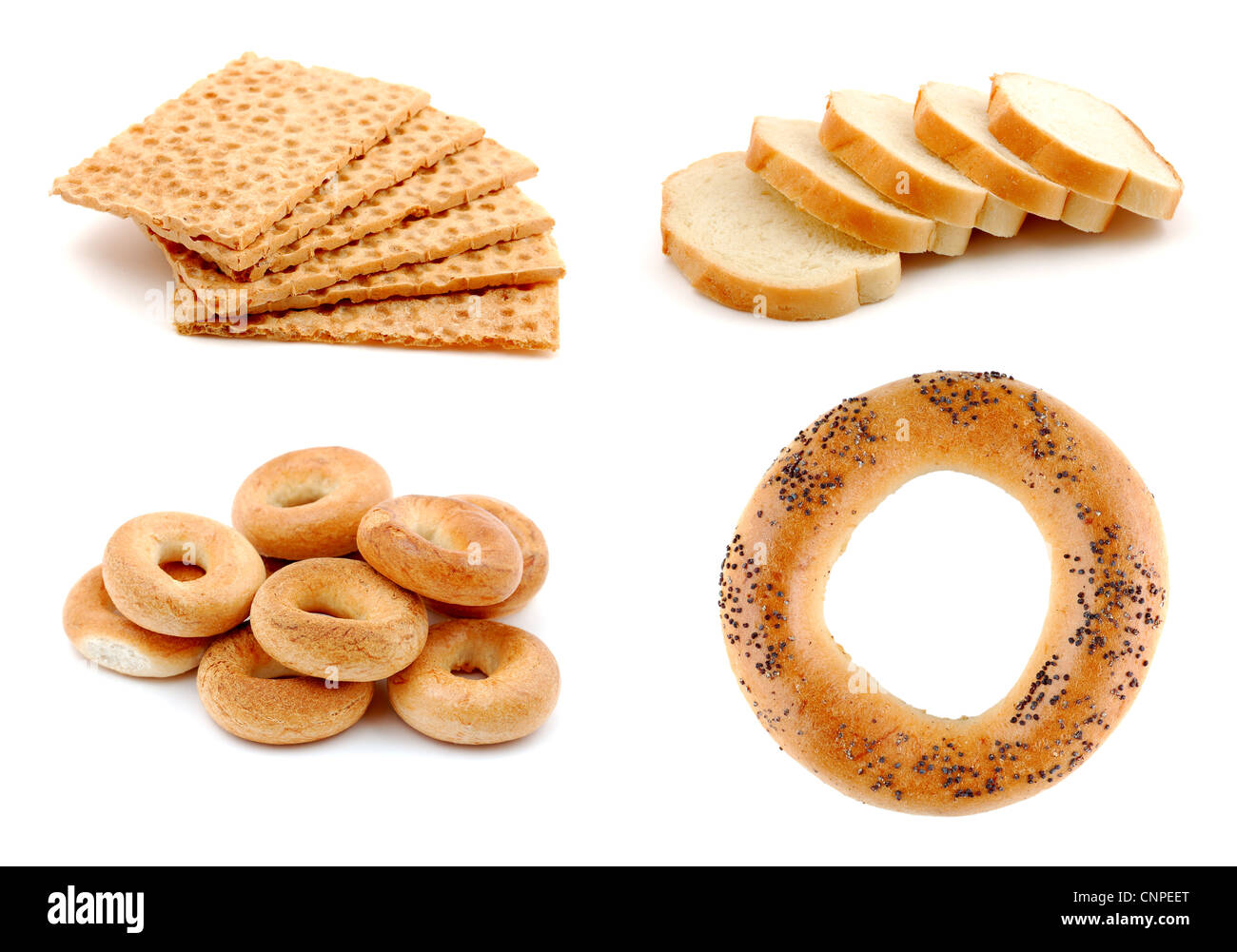 Bread and bakery products isolated on white background Stock Photo - Alamy