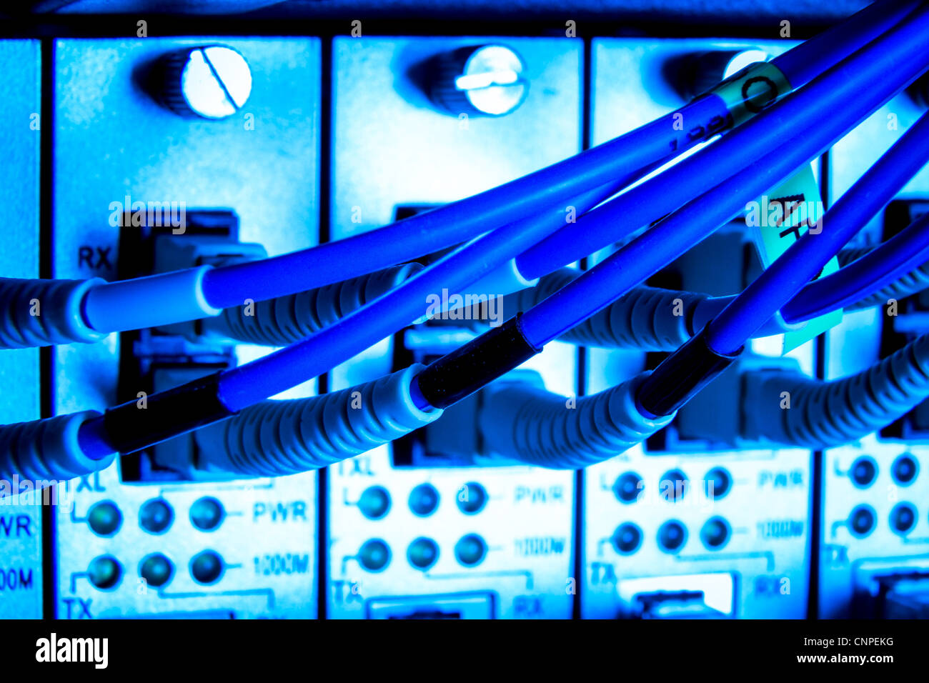 optic fiber cables connected to hub Stock Photo Alamy