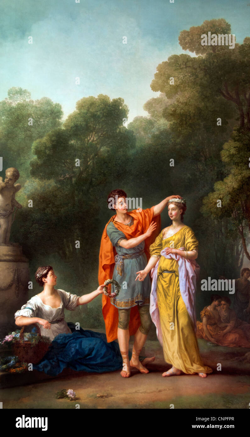 Amant couronnant sa maitresse - Lover Crowning his Mistress 1773 Joseph Marie VIEN 1716 -1809 France French Stock Photo