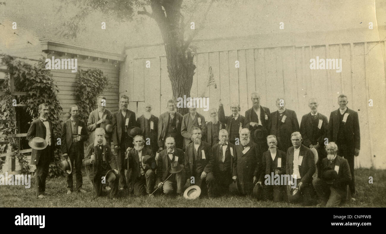 War Veterans of the War with Mexico of 1846. In annual meeting in Boonville, Missouri in 1887. This picture was taken in the old Court House east yard after Mayor C.C. Bell had delivered the Address of Welcome. Stock Photo