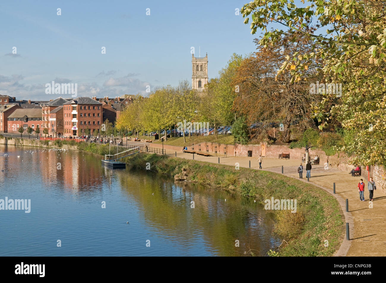 River Severn and riverside walk in Worcester in the county of