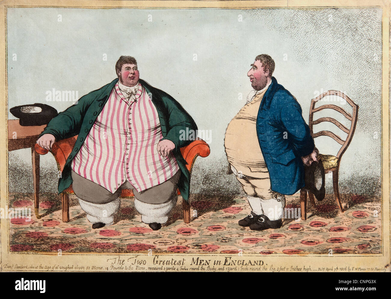 Daniel Lambert 1770-1808 ( weight 52 stones 11 pounds )  British ( The two greatest men in England ) Stock Photo