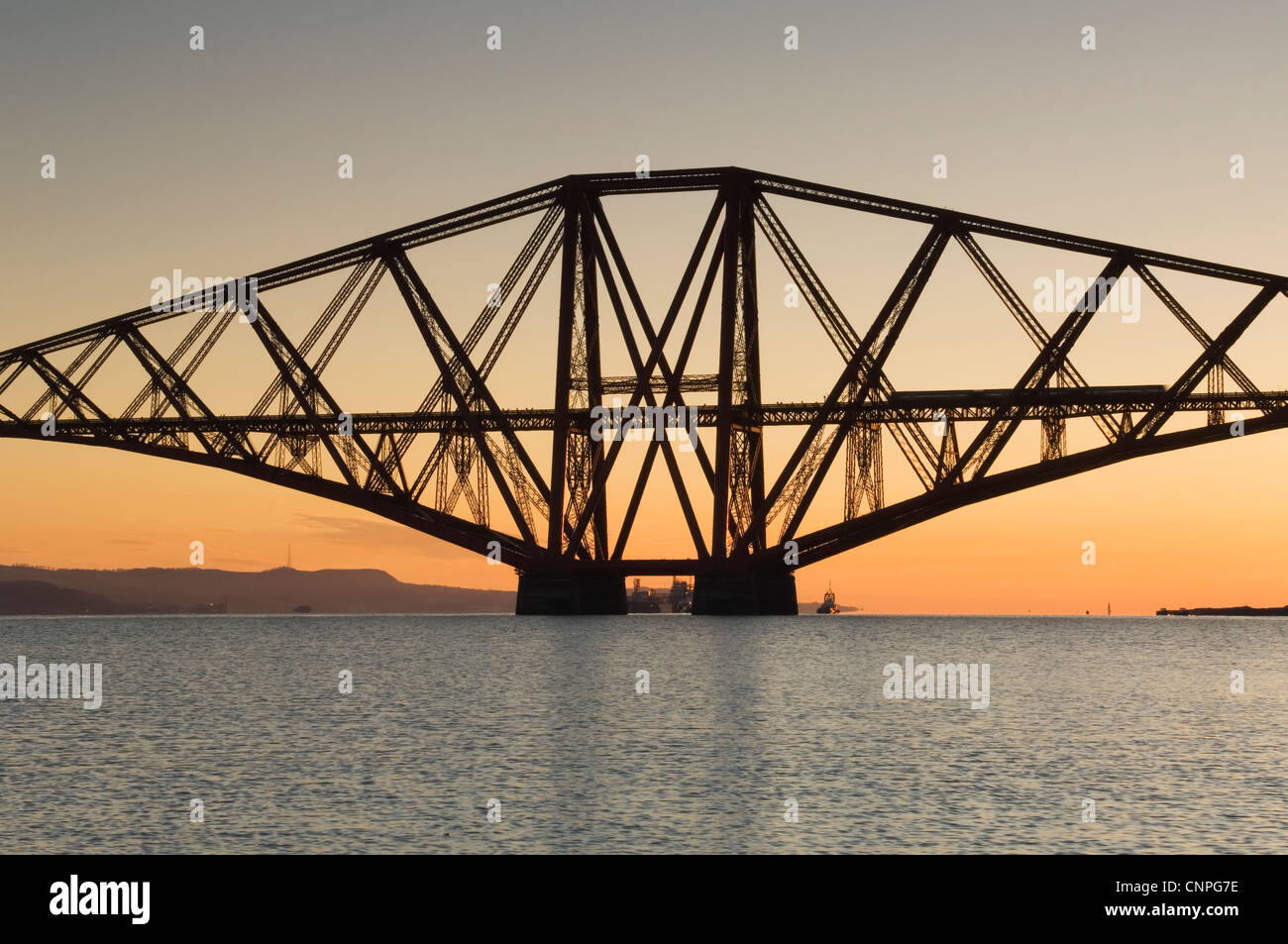 The Forth Rail Bridge at dawn, near Edinburgh, Scotland. Stock Photo