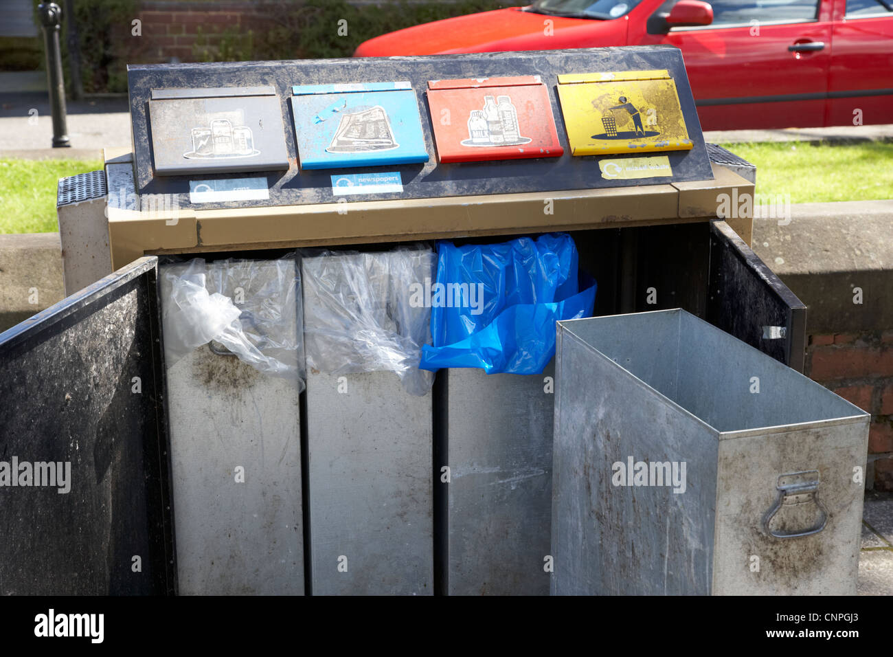 emptying public street recycling bins Belfast Northern Ireland UK Stock