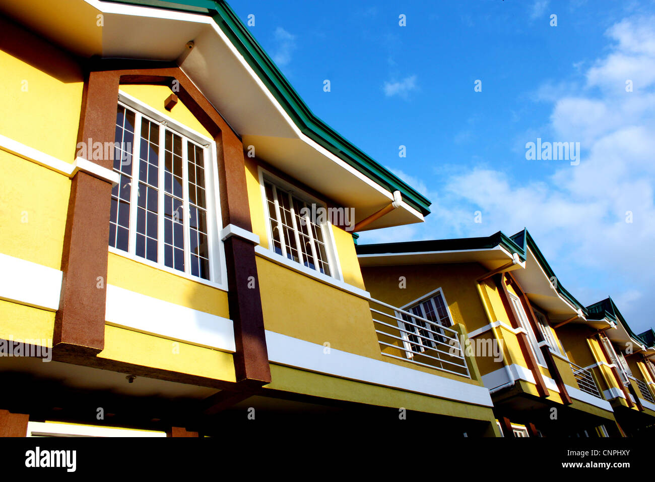 Newly built modern row housing in a remote village. Stock Photo