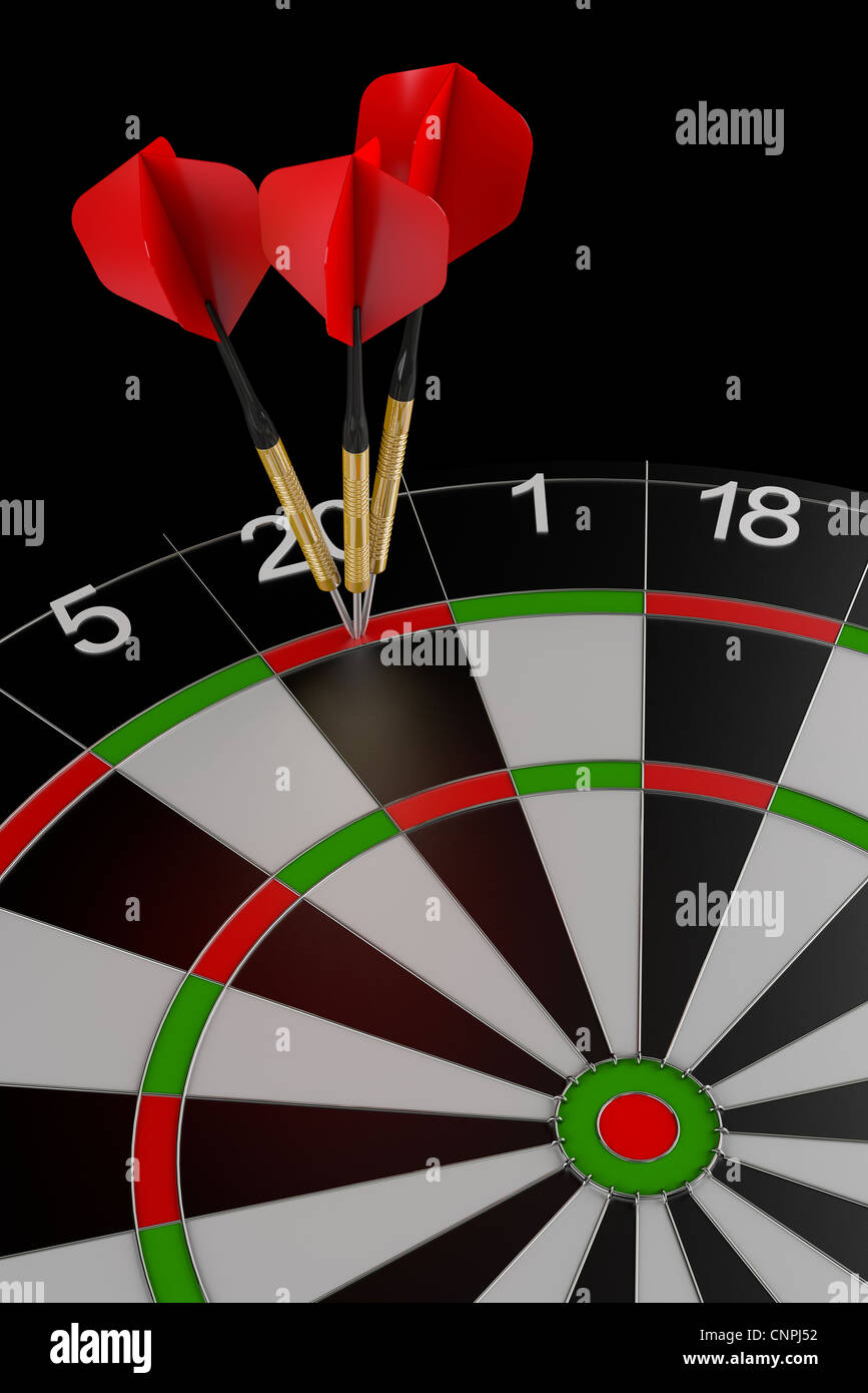 3d render of three darts hitting the perfect score Stock Photo Alamy