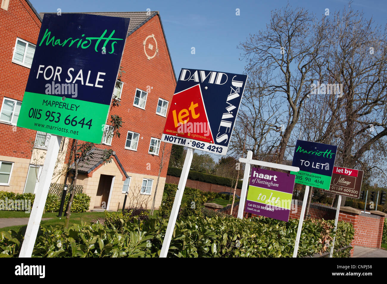 Estate agent signs outside property in Nottingham, England, U.K. Stock Photo