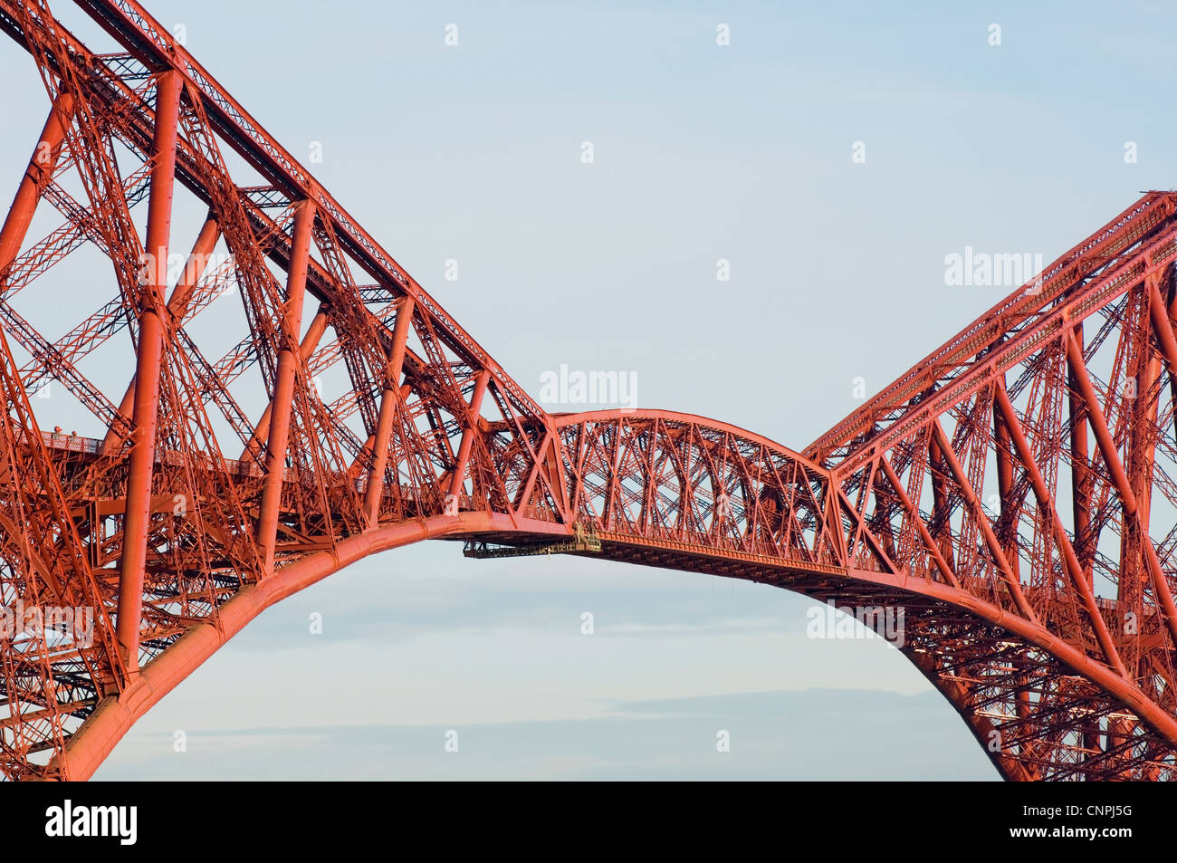 Close up of the central span of The Forth Rail Bridge, near Edinburgh, Scotland. Stock Photo