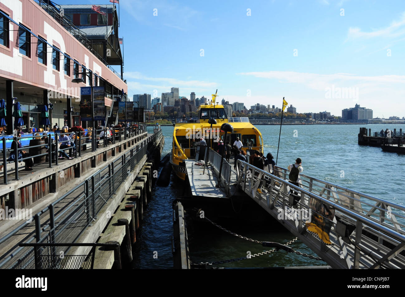 New york water taxi terminal metal gangway right foreground view hires