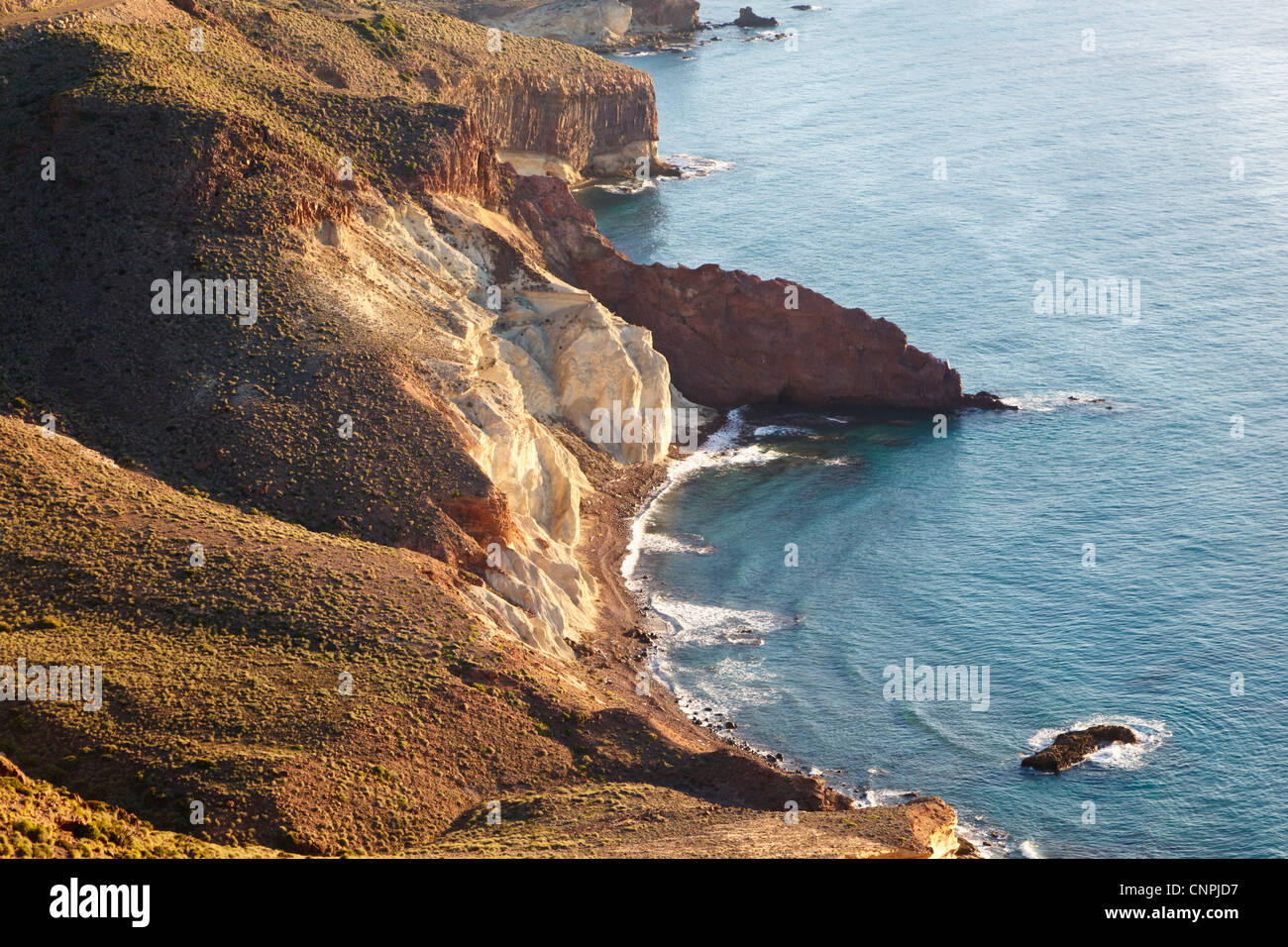 Looking east along the unspoiled coastline of Cabo de Gata-Nijar Natural Park, Almeria Province, Spain. Stock Photo