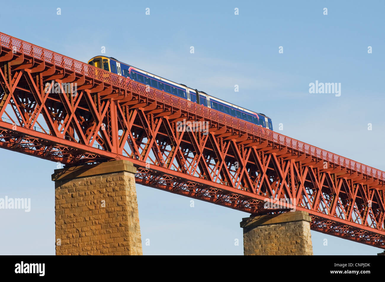 A train on the Forth Rail Bridge, near Edinburgh, Scotland. Stock Photo