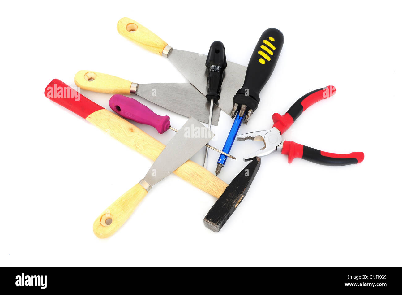Different tools - hammer, pliers, screwdrivers,spatula Stock Photo
