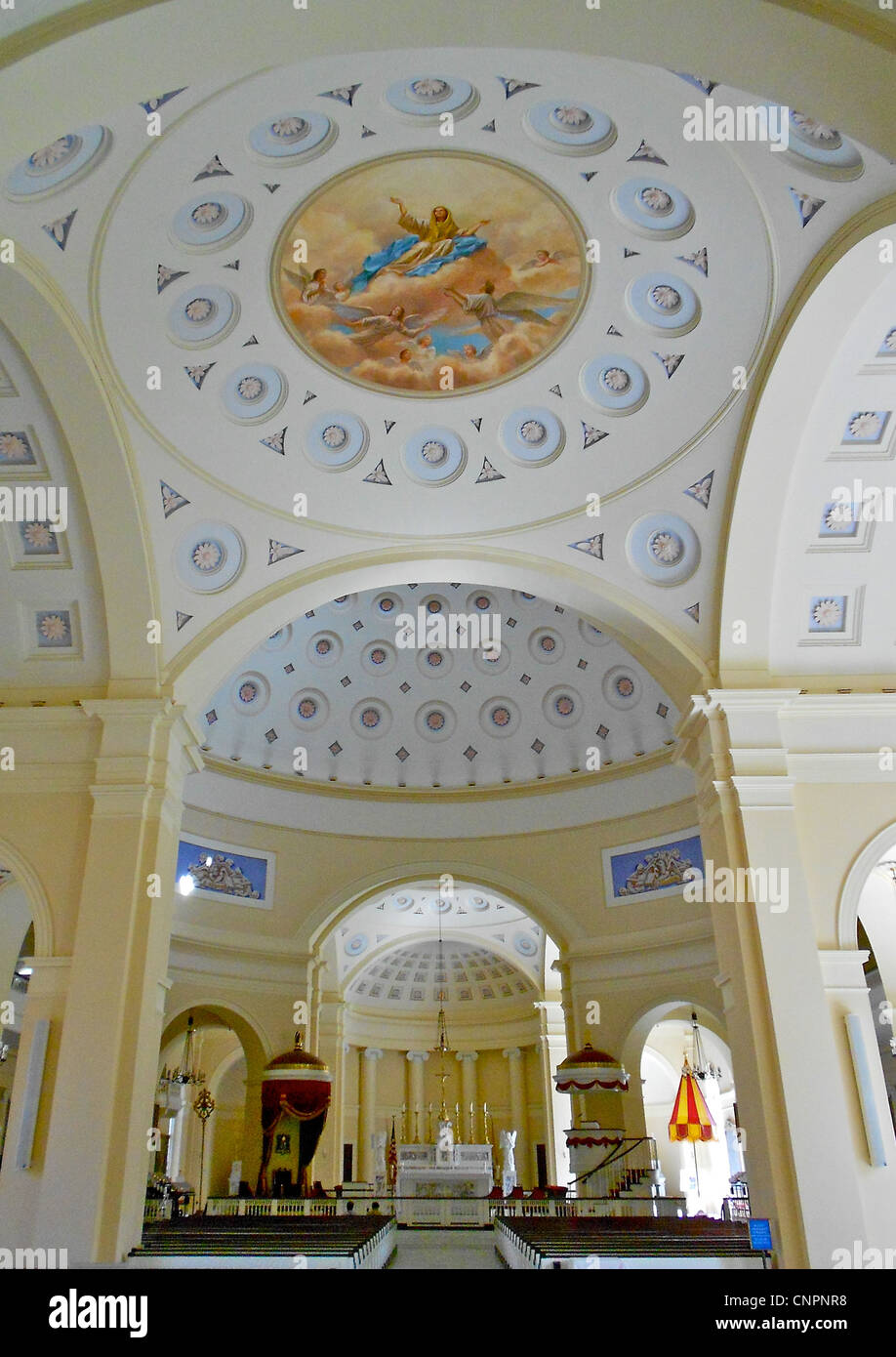 Main aisle in the Baltimore Basilica on Cathedral Street in Baltimore, Maryland Stock Photo