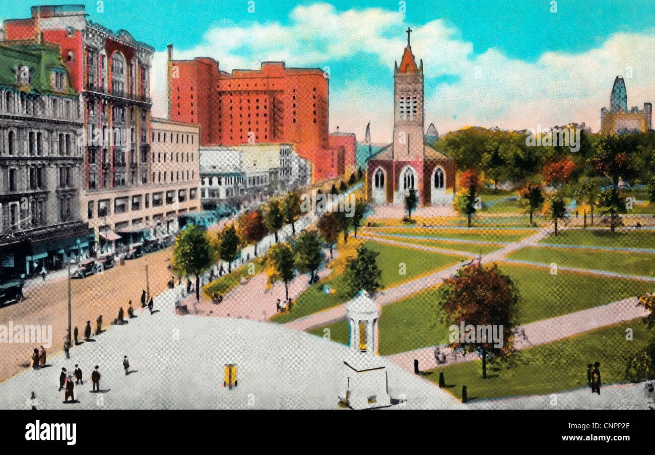 The Green and Chapel Street, New Haven, Connecticut, circa 1920 Stock Photo