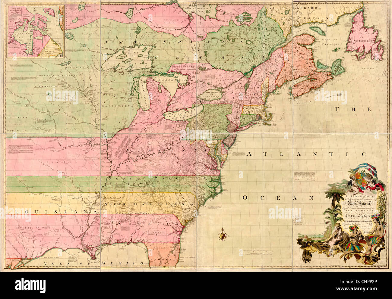 Map of New World, circa 1755 Stock Photo