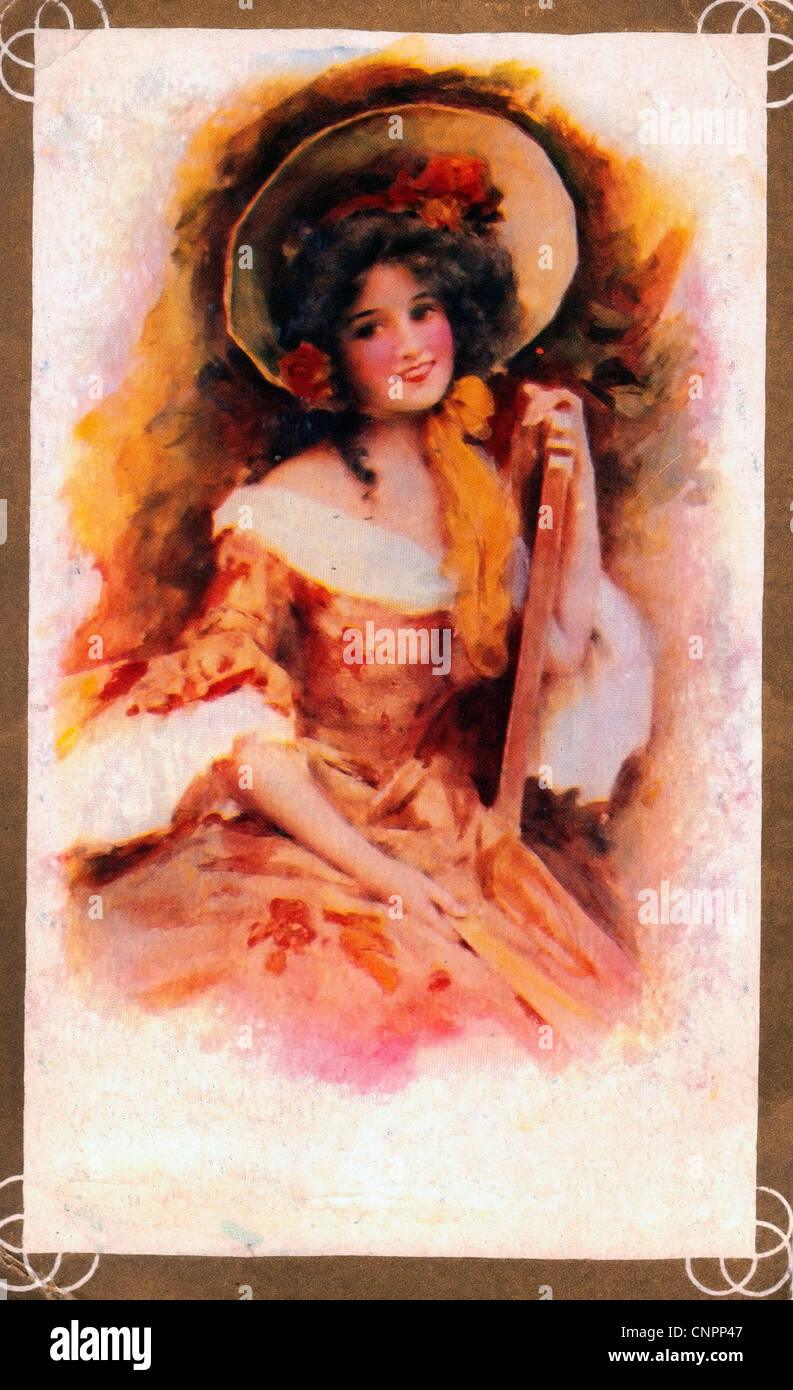 Vintage illustration of pretty girl Stock Photo