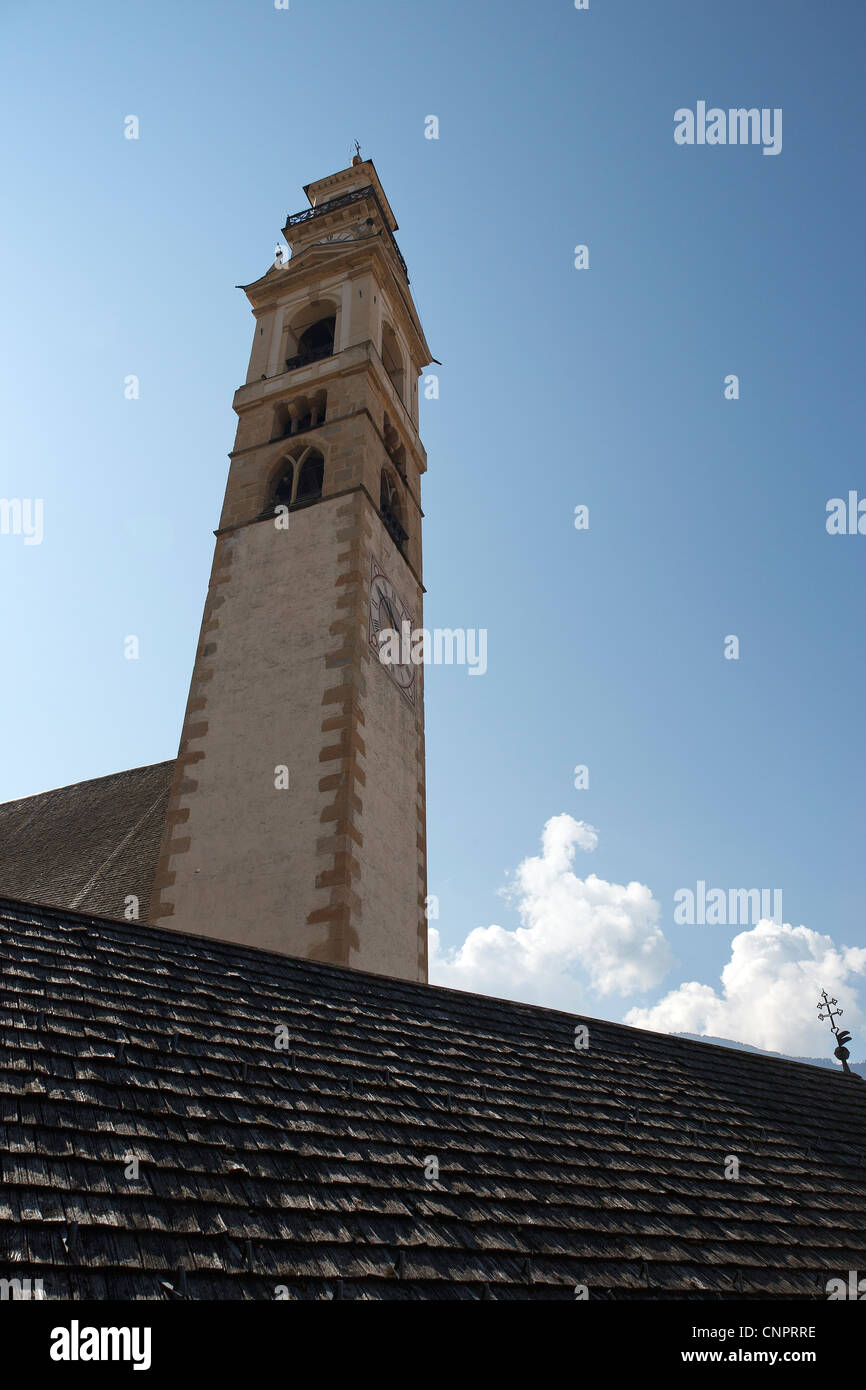 Bell tower in the sky, Tesero Stock Photo