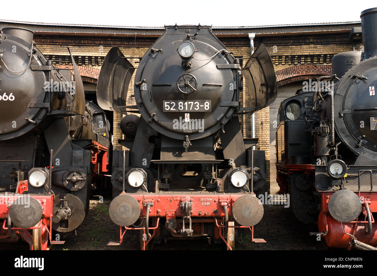 Steam locomotive "Lokomotivfabrik Wien-Florisdorf Oesterreich" (center) Stock Photo