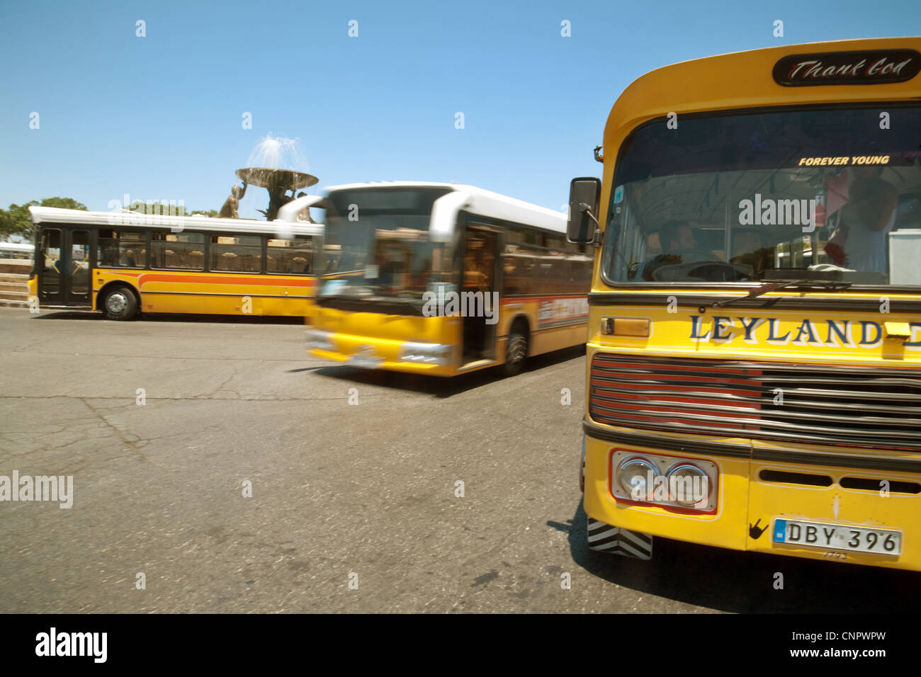 Yellow Leyland buses, Valletta Malta Europe Stock Photo